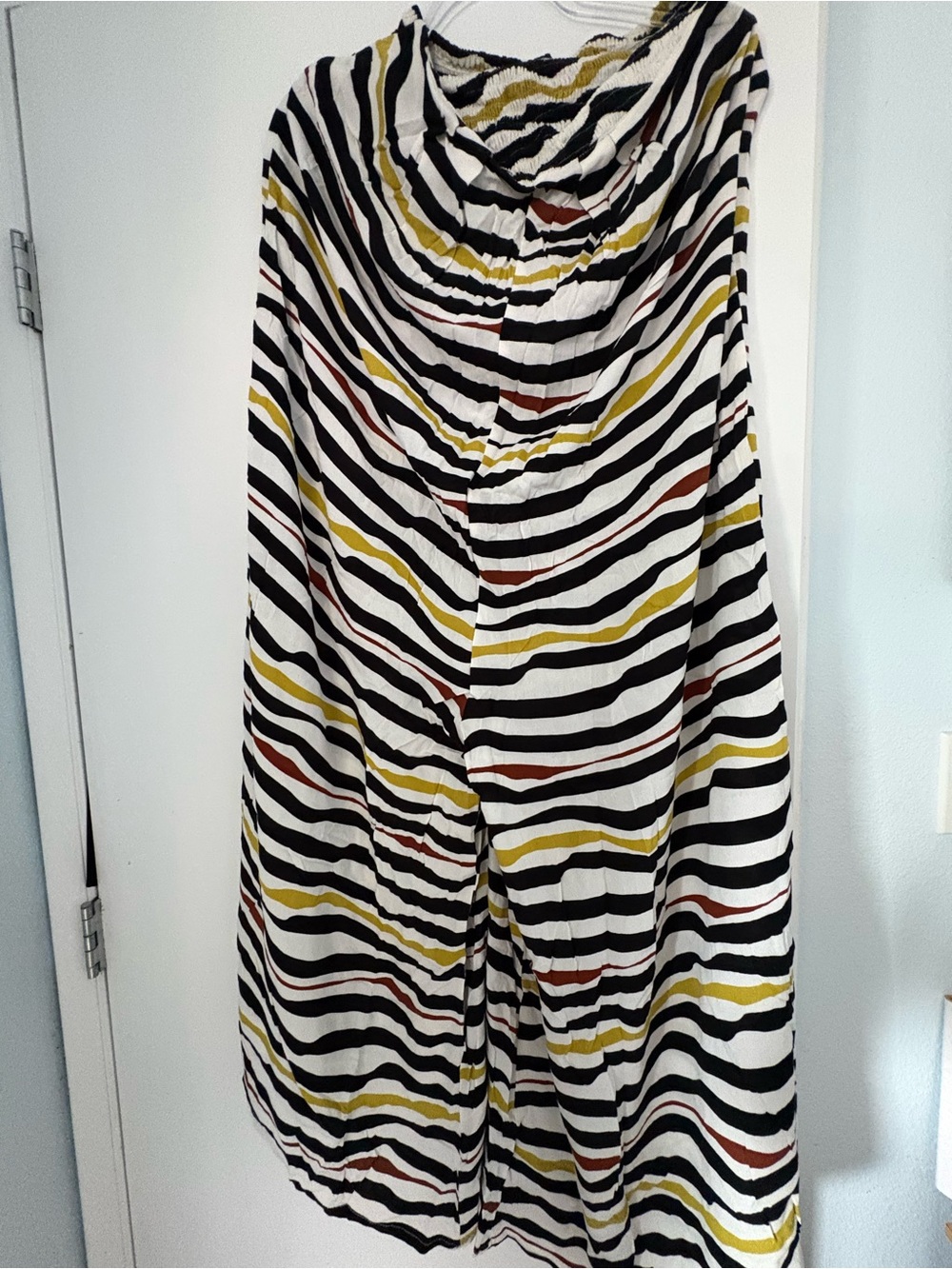 Striped Wide-Leg Jumpsuit in Black, White, Mustard & Rust